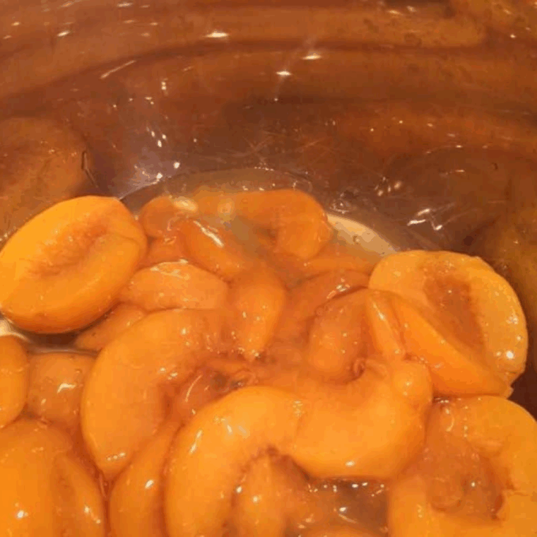 Place peaches in the bottom of the Instant Pot.