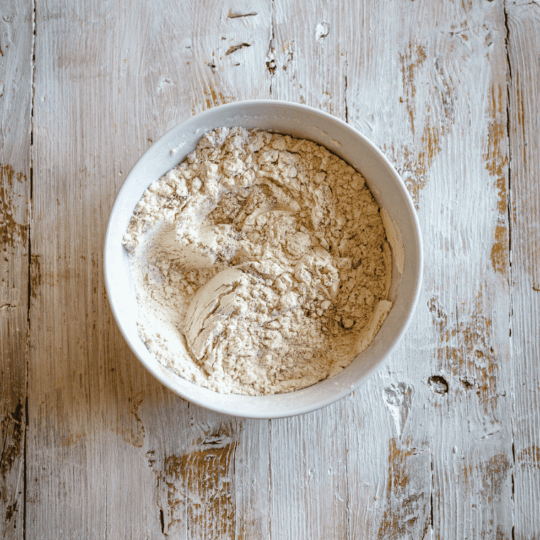 Mixing banana bundt cake batter with dry ingredients and wet ingredients in stand mixer until smooth and combined