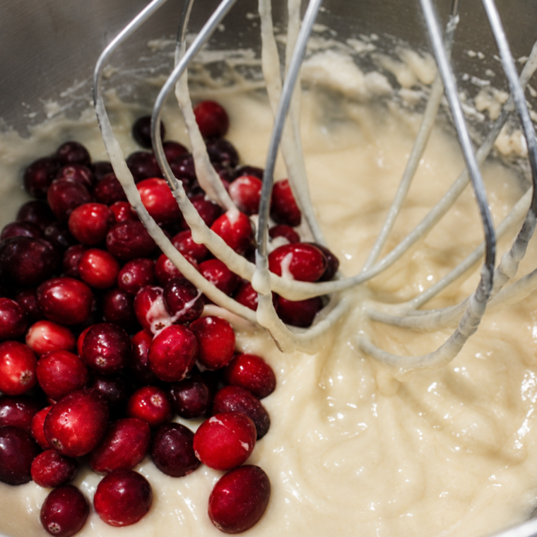 Fresh cranberries folded into air fryer cranberry bread batter