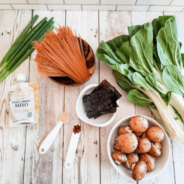 Easy Instant Pot Miso Soup ingredients on kitchen table.