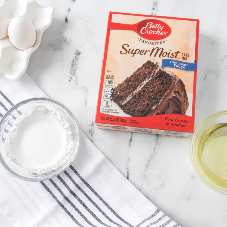 Ingredients needed for Instant Pot Box Cake (Any Flavor Box Mix!) on kitchen table.
