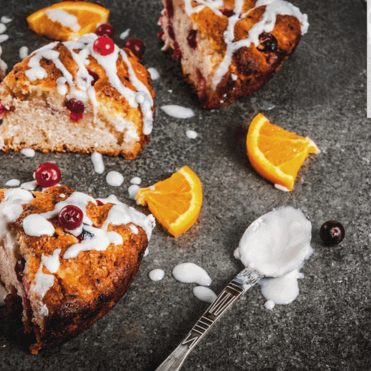 Freshly baked air fryer cranberry scones with golden edges and cranberries