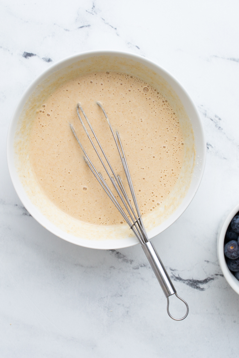 Pancake batter resting in bowl before air fryer cooking