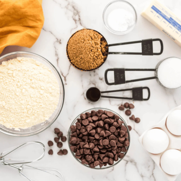 Ingredients needed for Air Fryer Pancakes from Scratch (Plus an Easy Pancake Mix Version!) on kitchen table.