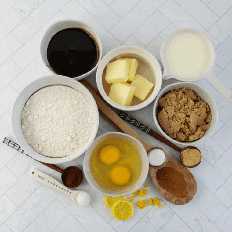 Ingredients needed for Air Fryer Gingerbread Donuts on kitchen table.