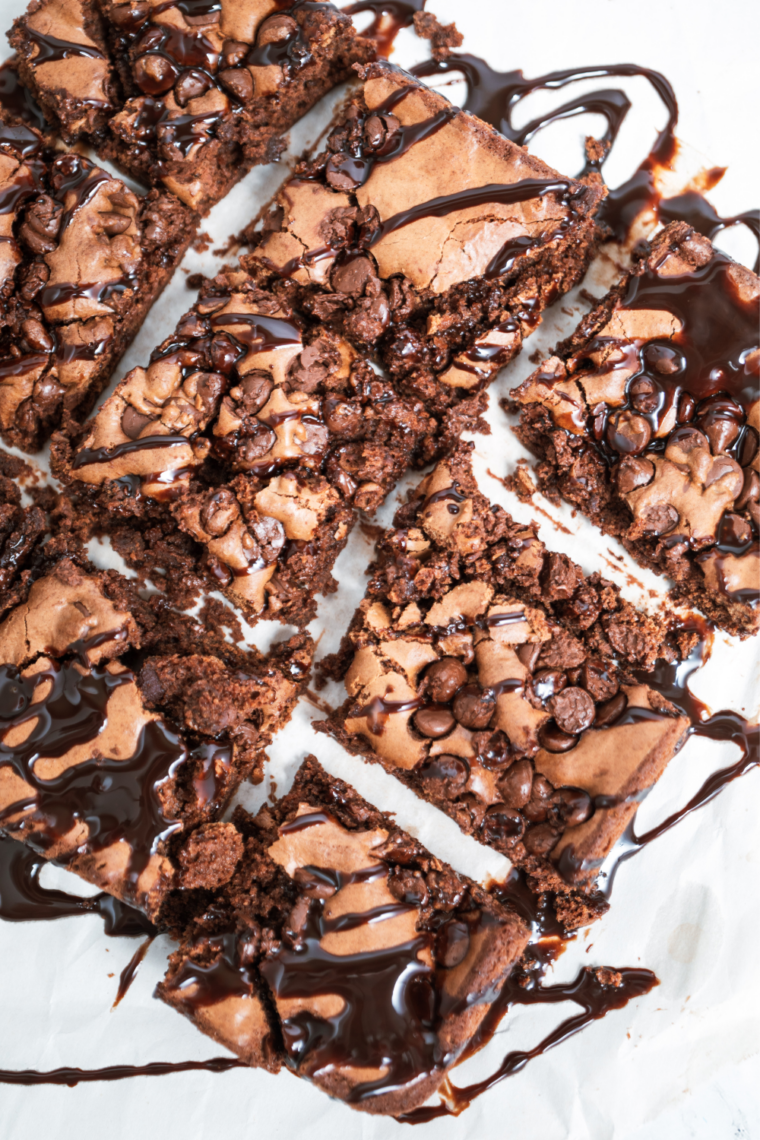 Stack of copycat Starbucks double chocolate brownies on a white plate