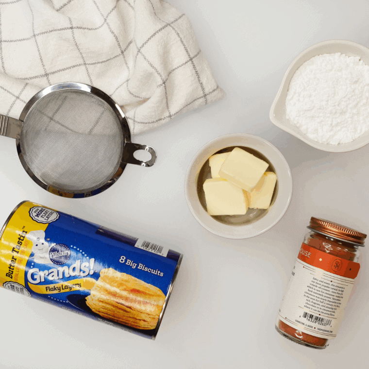 Ingredients needed for Easy Air Fryer Fried Dough on kitchen table.