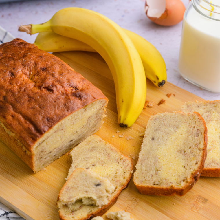 container Ninja Crispi banana bread baked in the glass container with a golden brown top