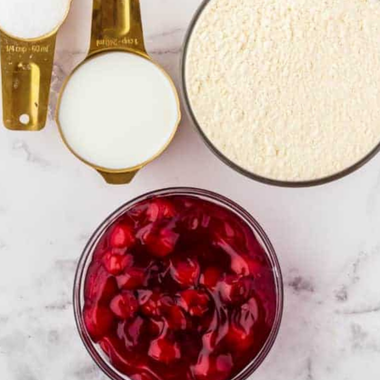 Ingredients needed for Easy Air Fryer Cherry Pastry on kitchen table.