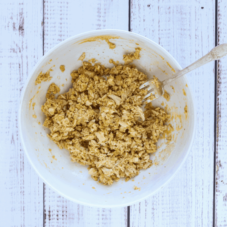 Mix all of the ingredients for the Tuna Patties in a large mixing bowl.