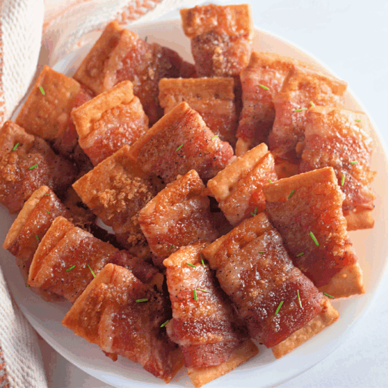 Crispy bacon wrapped around crackers, cooked in an air fryer