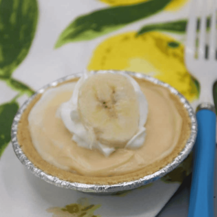 Close up of Air Fryer Banana Cream Pie on table.