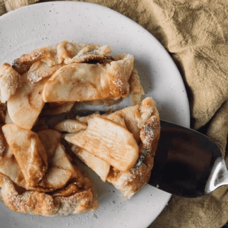 Air fryer rustic apple pie galette with cinnamon-spiced apples and a golden flaky folded crust