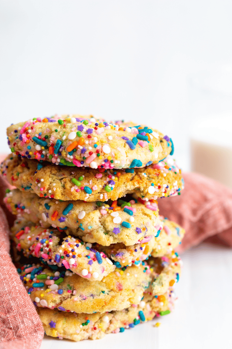 Freshly baked confetti cookies in the air fryer, golden and soft with vibrant sprinkles.