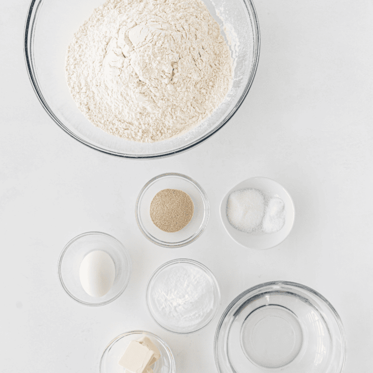 Ingredients needed for Red Robin’s Copycat Pretzel Bites Recipe on kitchen table.