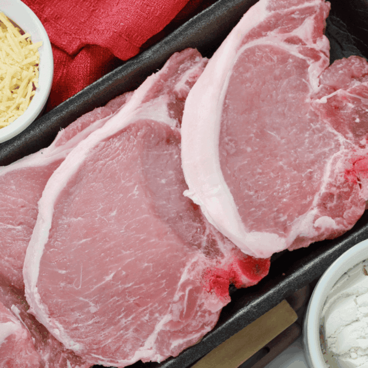 Ingredients needed for Easy Air Fryer Honey Garlic Pork Chops on kitchen table.