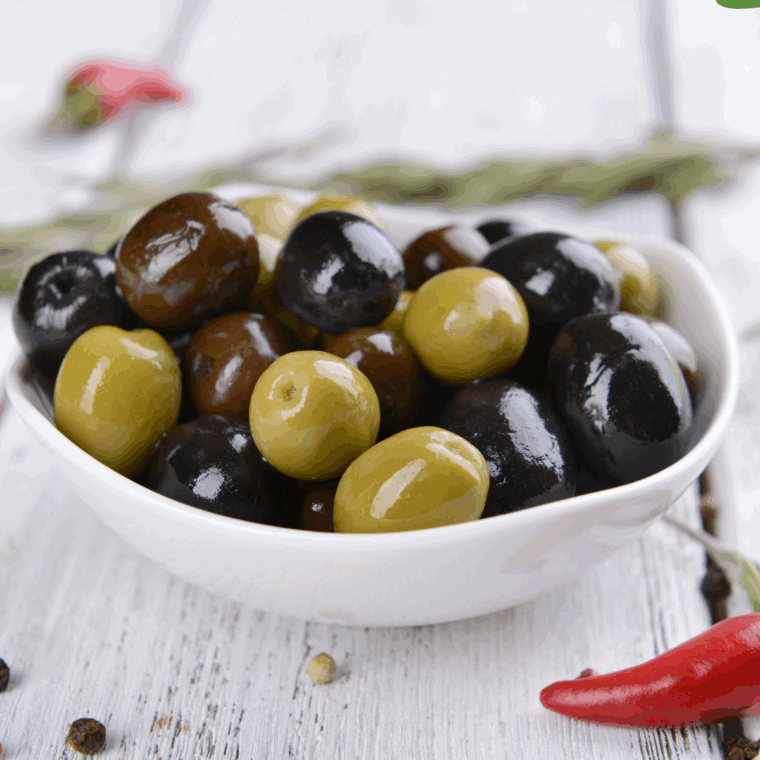 Air Fryer Marinated Olives on a plate.
