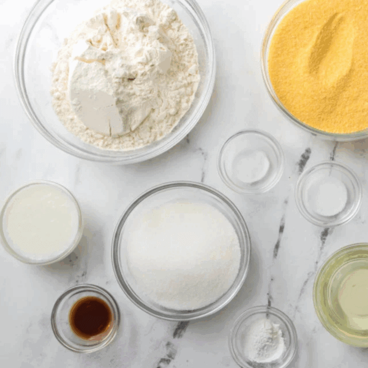 Ingredients needed for Air Fryer Pecan Pie Muffins on kitchen table.