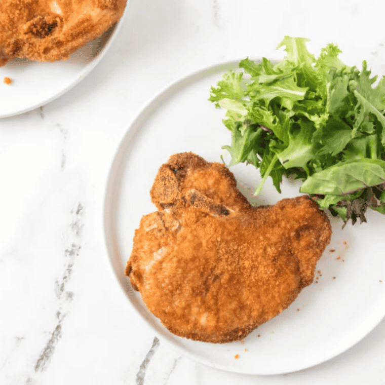 Homemade Shake and Bake Pork Chops cooked until crispy in the air fryer.