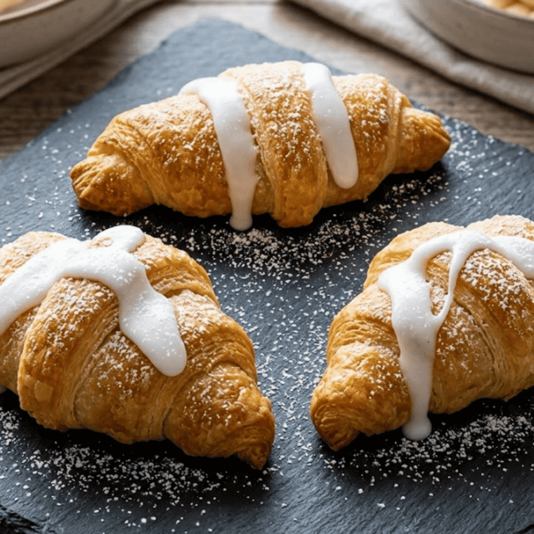 Copycat Pillsbury apple filled crescents on a plate, drizzled with white icing