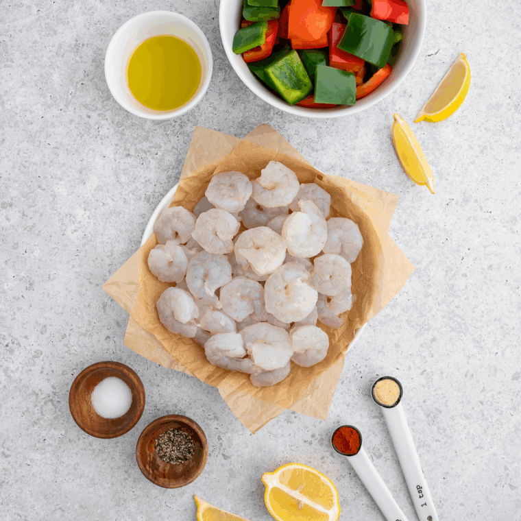 Ingredients needed for Easy Air Fryer Sweet and Sour Shrimp on kitchen table.