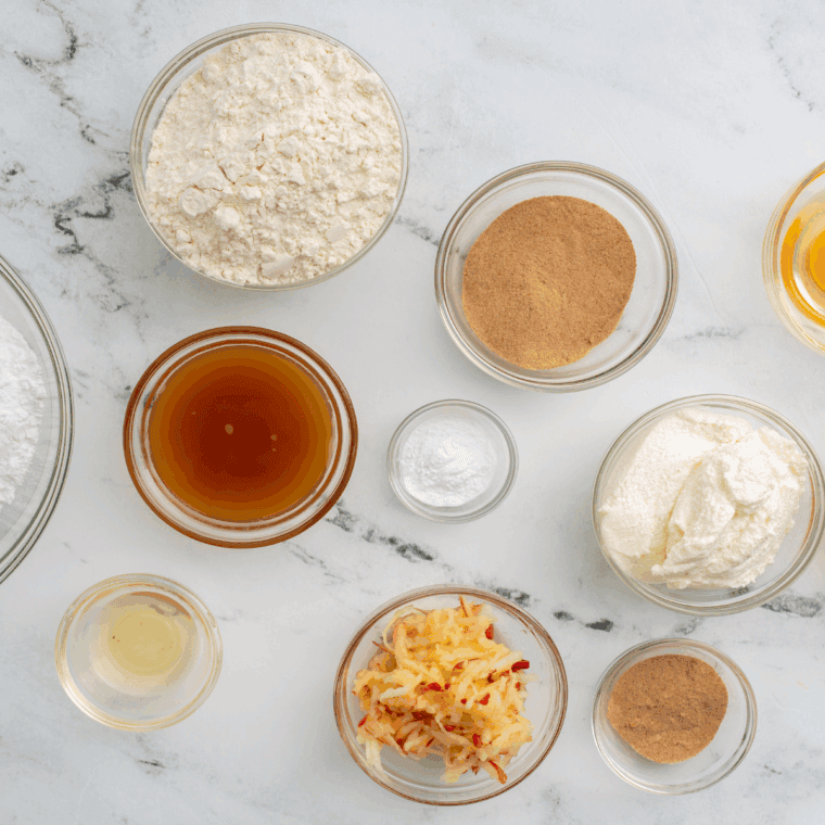 Ingredients needed for Air Fryer Homemade Apple Muffins For Two on kitchen table.