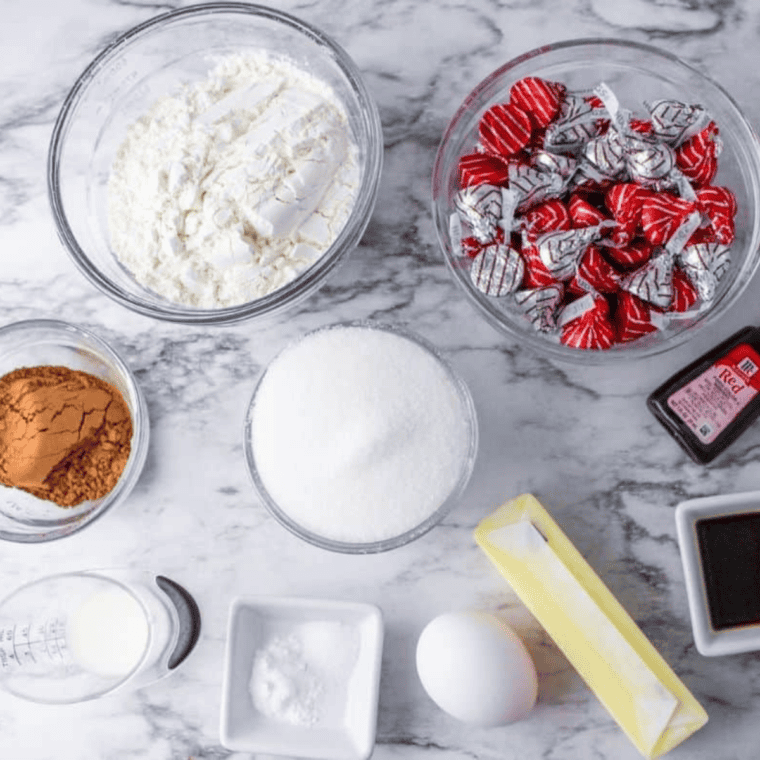 Ingredients needed for Air Fryer Strawberry Cake Mix Cookies on kitchen table.