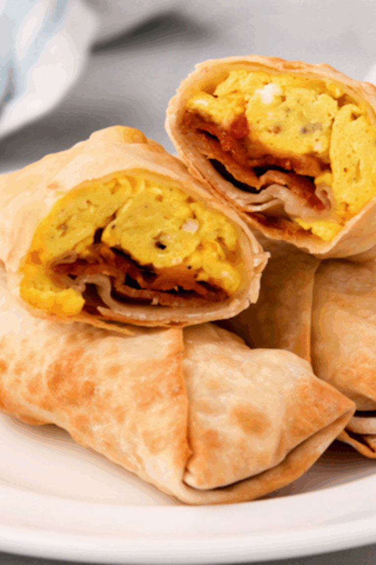 Air fryer breakfast egg rolls golden and crispy