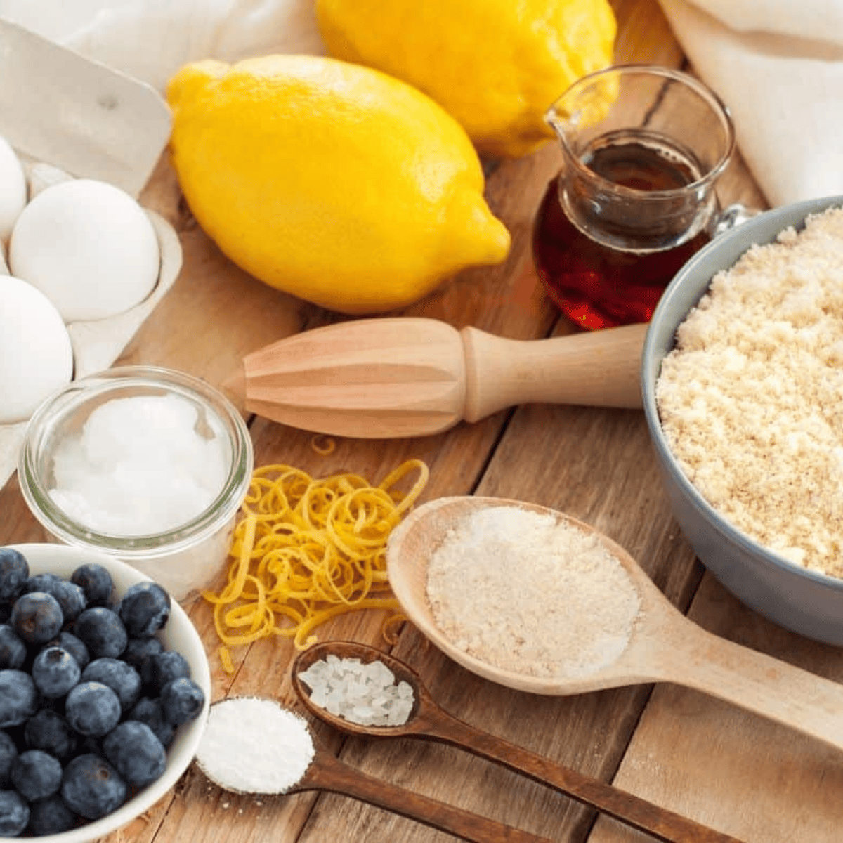 Air Fryer Lemon Blueberry Bread ingredients on kitchen table.
