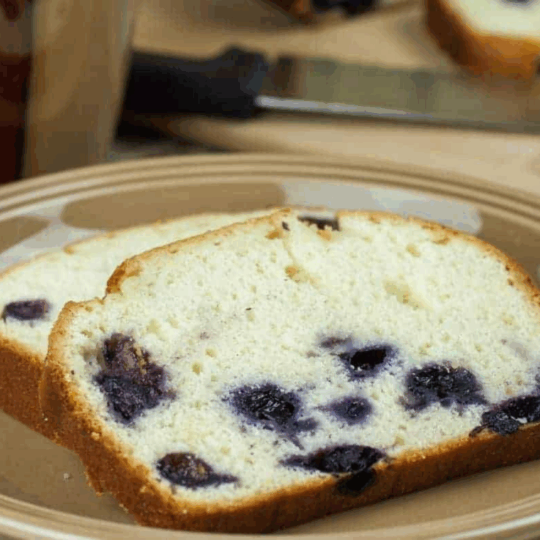 Air Fryer Lemon Blueberry Bread on kitchen table.
