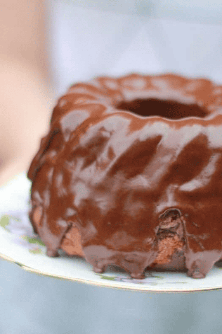 Air fryer mini chocolate bundt cakes with rich chocolate glaze and moist fudgy centers served as individual desserts