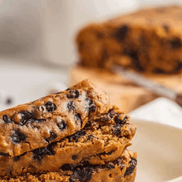 Freshly baked Air Fryer Blueberry Zucchini Bread, golden brown with blueberries peeking through, served on a cooling rack.