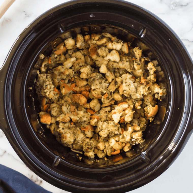 How to Make Stovetop Stuffing in the Crockpot - easy 4-ingredient slow cooker stuffing recipe