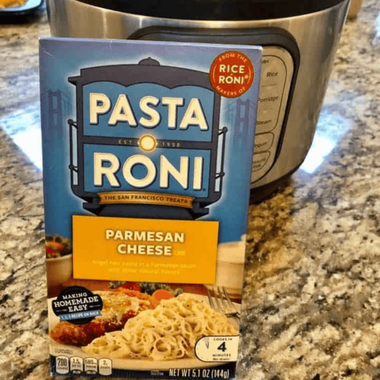 Ingredients needed for Instant Pot Pasta Roni (Easy 10-Minute Recipe — Any Flavor) on kitchen table.