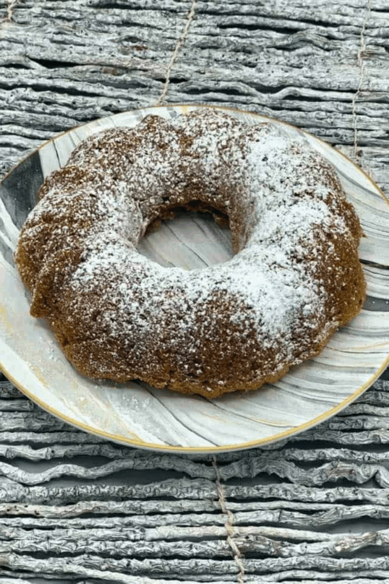 Air frying pumpkin spice bundt cake in air fryer at 320&deg;F