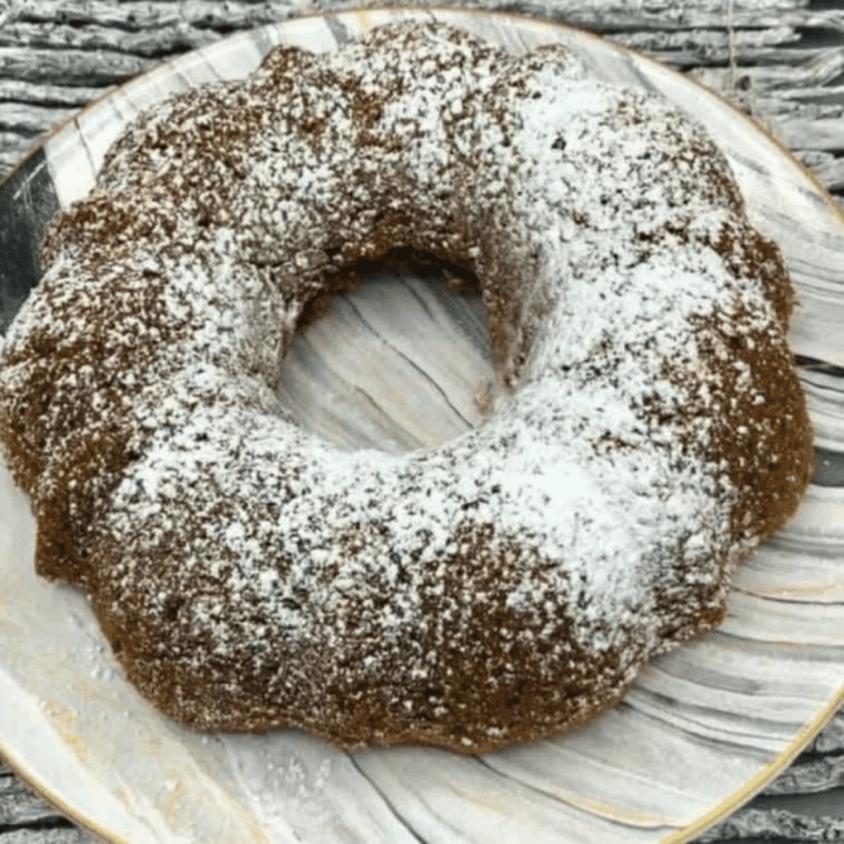 Air Fryer Pumpkin Spice Bundt Cake with golden crust and warm pumpkin spices
