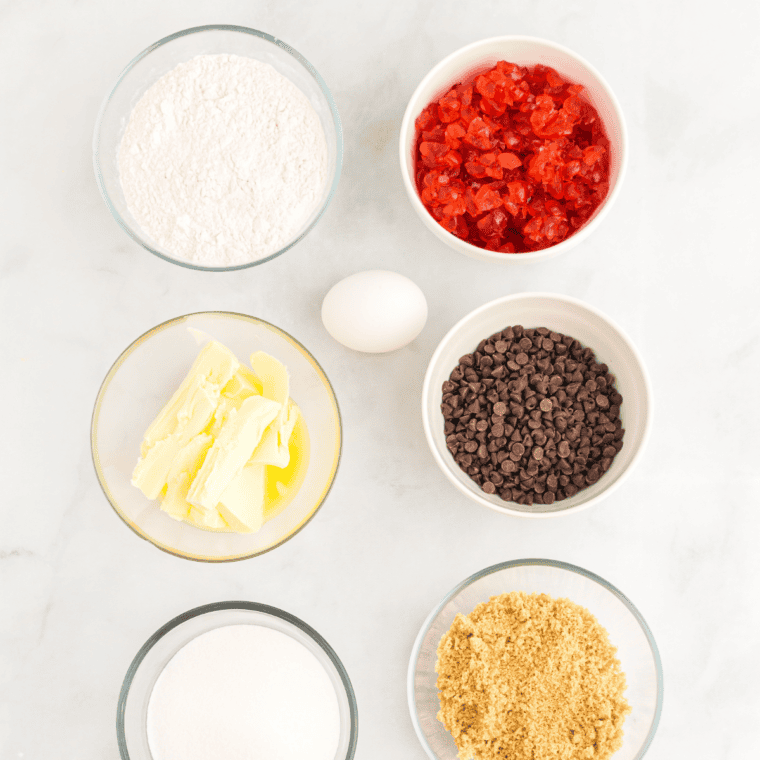 Ingredients needed for Easy Air Fryer Cherry Scones on kitchen table.