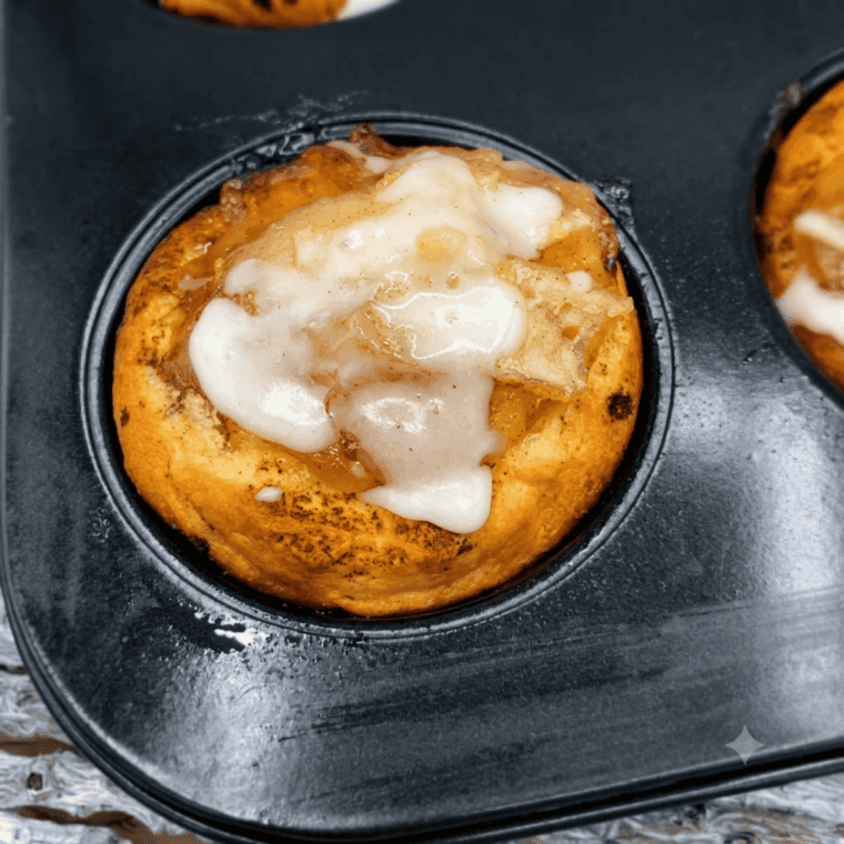 Air fryer apple pie cups ingredients laid out: refrigerated cinnamon rolls and apple pie filling