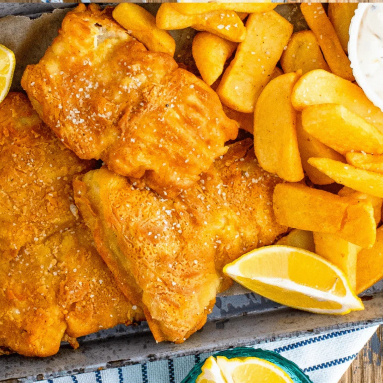 Light and crispy air fryer beer battered cod with a golden beer batter
