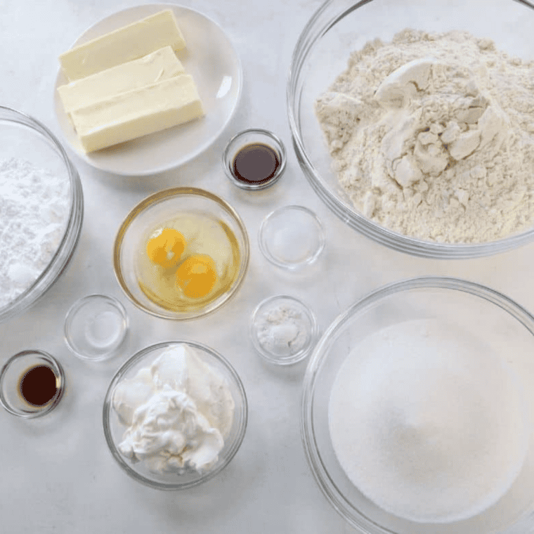 Ingredients needed for Air Fryer Melting Snowman Cookies on kitchen table.