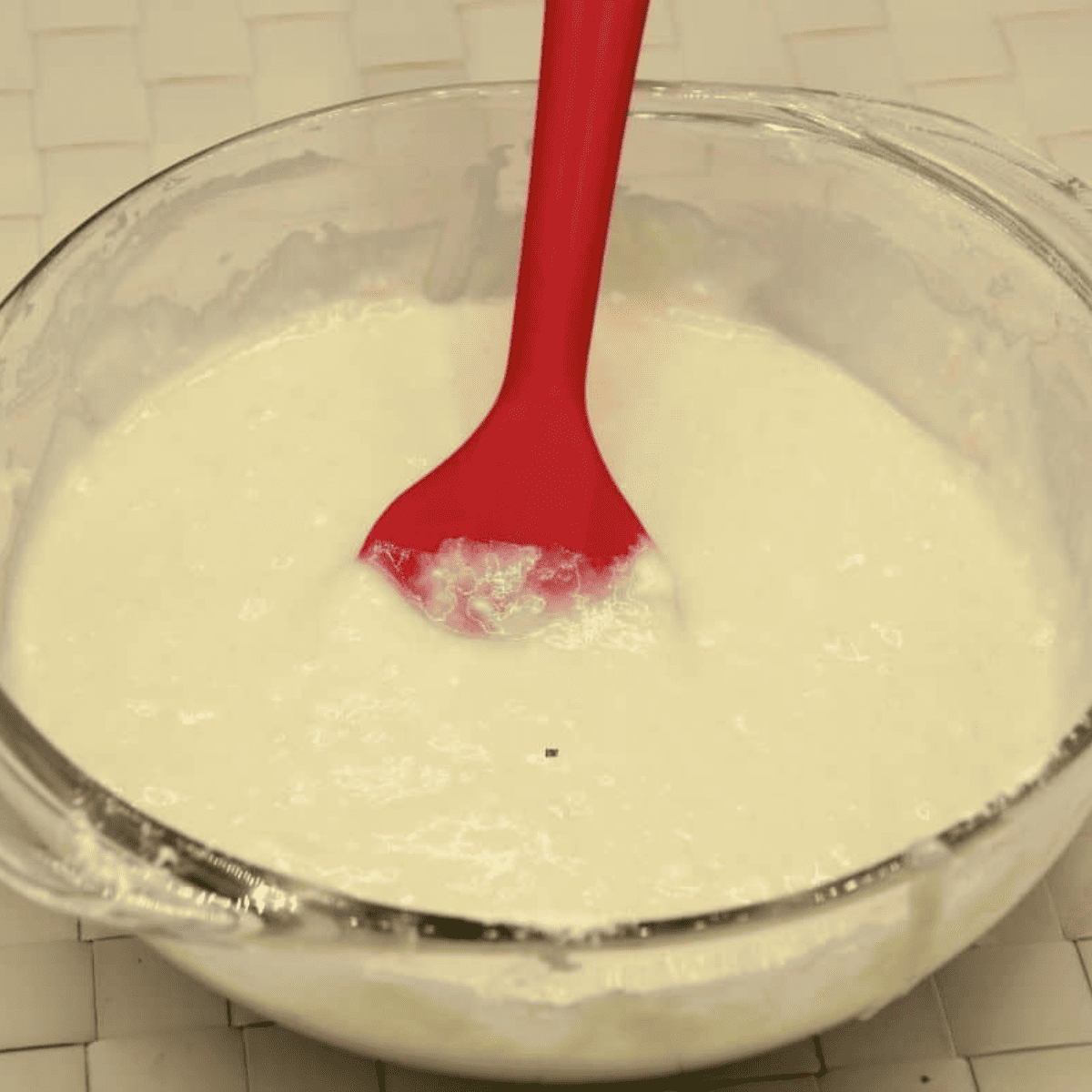 Add buttermilk, melted butter, and pure vanilla extract to the dry ingredients and mix until smooth.