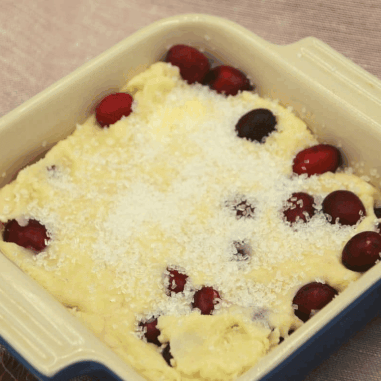 Uncooked batter in the greased baking dish.