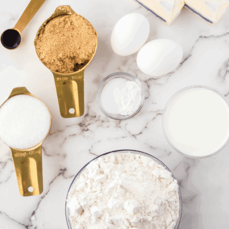 Ingredients needed for Ninja Foodi Copycat Starbucks Coffee Cake on kitchen table.