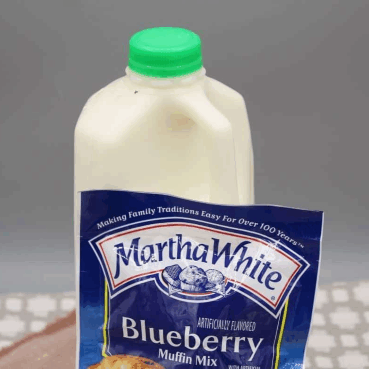 Ingredients needed for Martha White Muffins In Air Fryer on kitchen table.