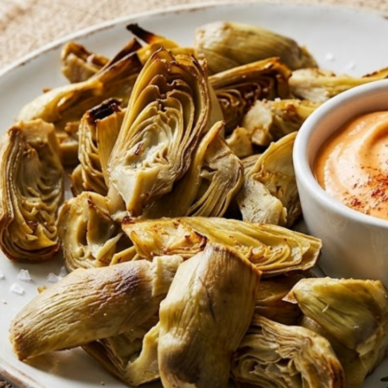 Drained canned artichoke hearts patted dry next to frozen artichokes for air frying