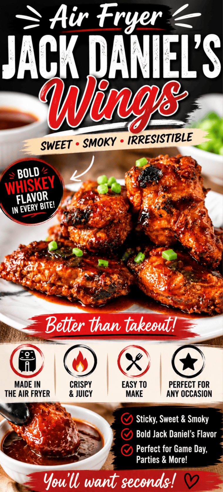 Air Fryer Jack Daniel&rsquo;s Wings (Sticky & Crispy)