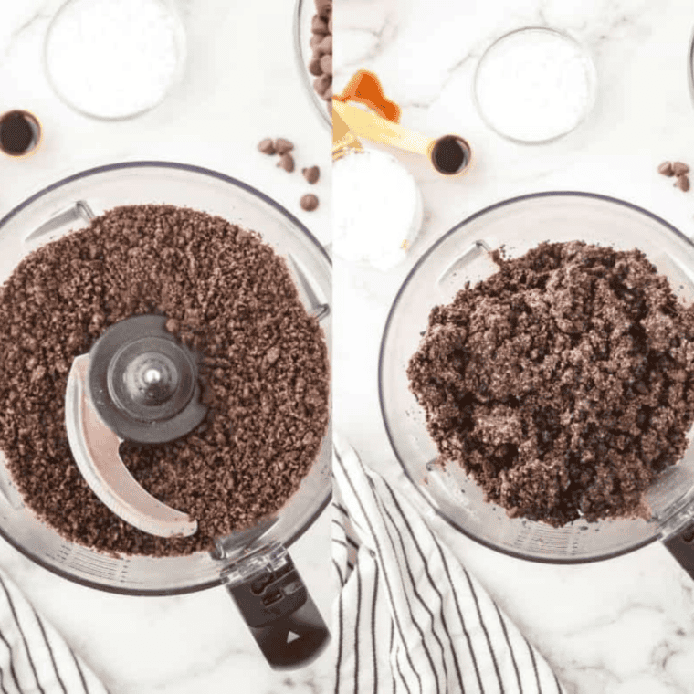 Crushing Oreo cookies in a food processor or Ziploc bag with a rolling pin.