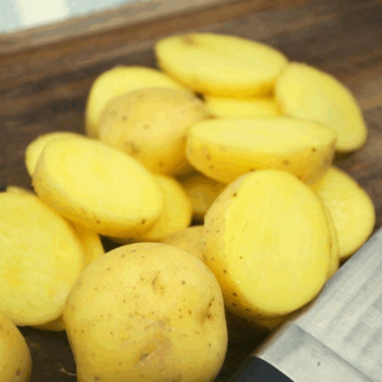 Yukon Gold potatoes washed and cut into bite-sized cubes, skin left on for extra texture.