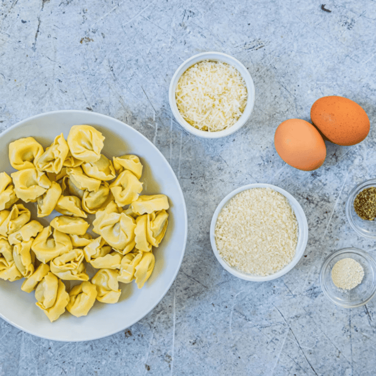 Ingredients needed for How to Cook Frozen Tortellini in the Air Fryer on kitchen table.