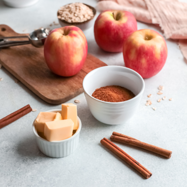 Ingredients needed for Air Fryer Baked Apples (Easy, Stuffed & Ready in 20 Minutes!) on kitchen table.